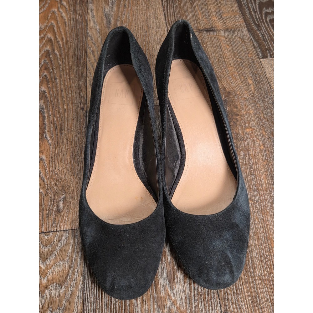 Gap Womens Black Suede Block Heel Pumps Round Toe Shoes Size 9